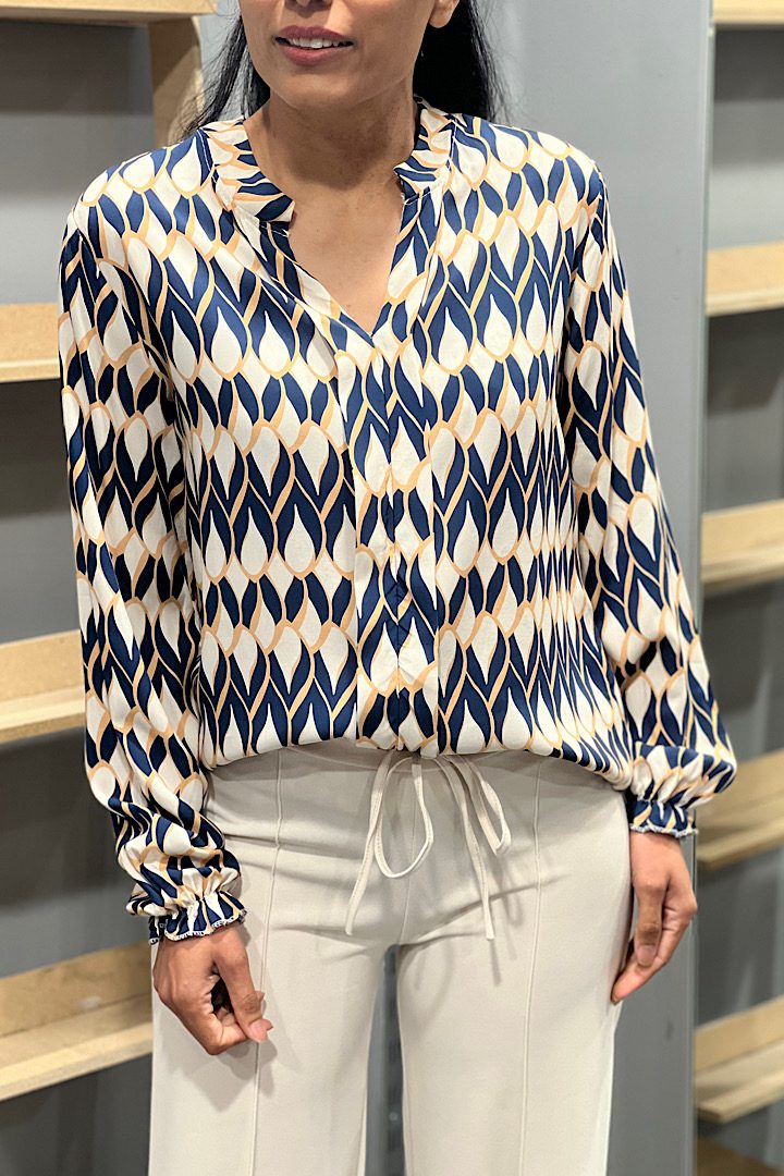 Musthave V-hals print blouse blauw/beige