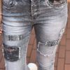 Jewelly high waist jeans met patchwork grijs