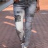 Jewelly high waist jeans met patchwork grijs