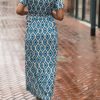 Travel Jurk “Retroprint” blauw onesize 36/42