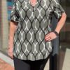 Travel blouse korte mouwen met print legergroen