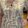 Travel blouse korte mouwen met print beige