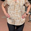 Travel blouse korte mouwen met print beige