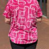 Travel blouse korte mouwen met print Fuchsia