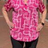 Travel blouse korte mouwen met print Fuchsia