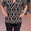 Travel blouse korte mouwen met print zwart