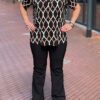 Travel blouse korte mouwen met print zwart