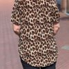 Travel blouse korte mouwen met panter print bruin