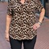 Travel blouse korte mouwen met panter print bruin