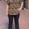 Travel blouse korte mouwen met panter print bruin