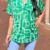 Travel blouse korte mouwen met print appelgroen