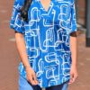 Travel blouse korte mouwen met print blauw