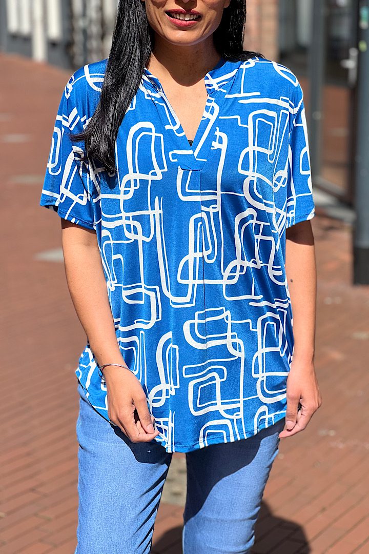 Travel blouse korte mouwen met print blauw
