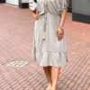 Ibiza style jurk met kwastjes taupe