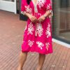 Ibiza style jurk met print Fuchsia