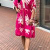 Ibiza style jurk met print Fuchsia