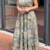 Boho maxi jurk met spaghettibandjes turquoise