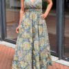 Boho maxi jurk met spaghettibandjes turquoise