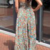 Boho maxi jurk met spaghettibandjes zeegroen