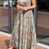 Boho maxi jurk met spaghettibandjes zeegroen