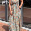 Boho maxi jurk met spaghettibandjes zeegroen