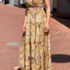 Boho maxi jurk met spaghettibandjes goud