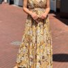 Boho maxi jurk met spaghettibandjes goud