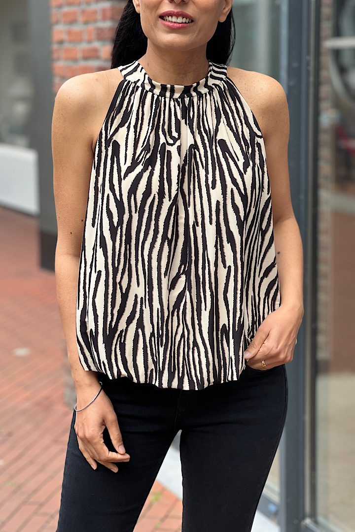 Travel Haltertop met print zwart/beige