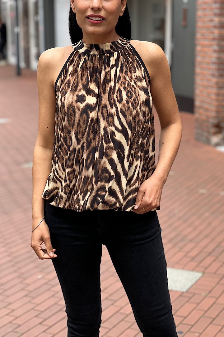 Travel Haltertop met print zwart/bruin