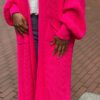 Maxi Grof gebreid vest Queen fuchsia