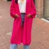 Maxi Grof gebreid vest Queen fuchsia