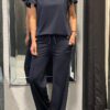 Travelstof wide leg broek ´Made By Milaan´ navy