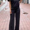 Travelstof wide leg broek ´Made By Milaan´ zwart