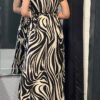 Travel Jurk met print zwart/beige onesize 36/42