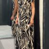 Travel Jurk met print zwart/beige onesize 36/42