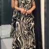 Travel Jurk met print zwart/beige onesize 36/42