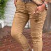 Stretchbroek met riem camel One Size 38/42