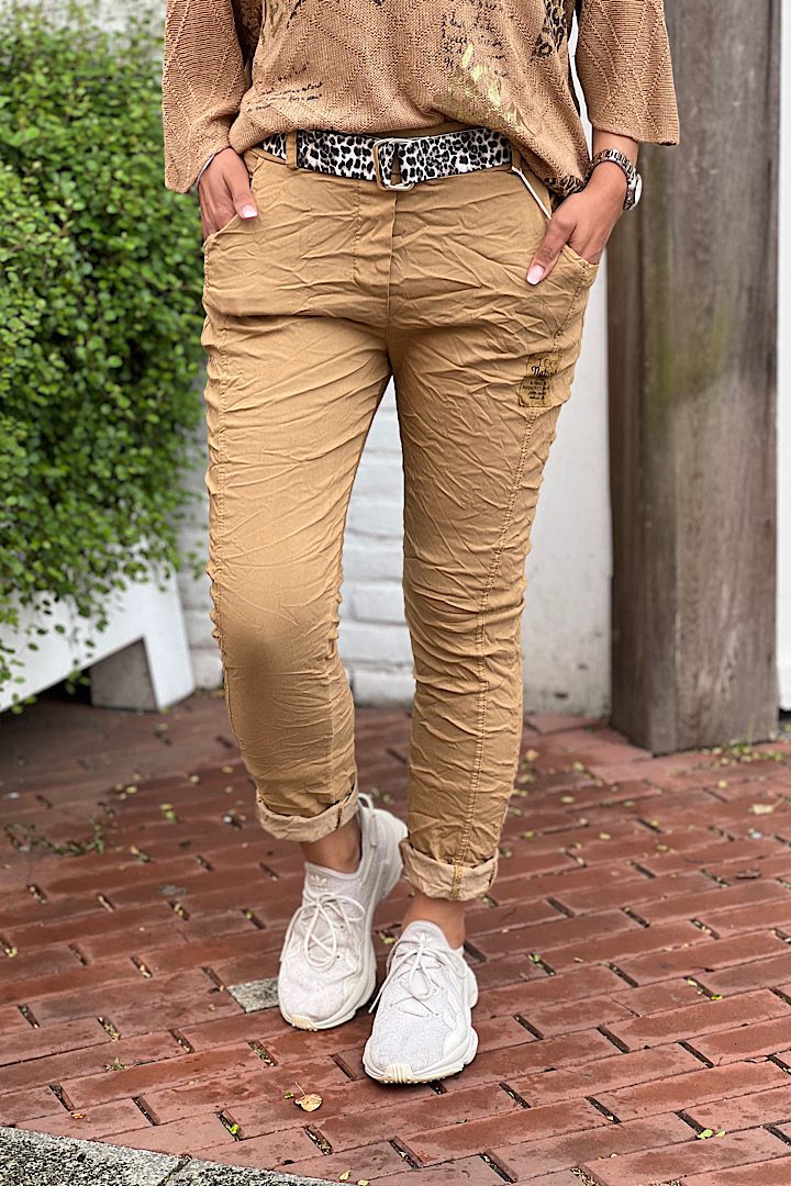 Stretchbroek met riem camel One Size 38/42