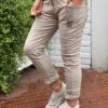 Stretchbroek met riem beige One Size 38/42