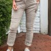 Stretchbroek met riem beige One Size 38/42