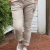 Stretchbroek met riem beige One Size 38/42