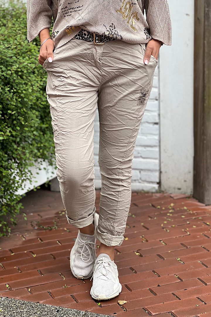 Stretchbroek met riem beige One Size 38/42