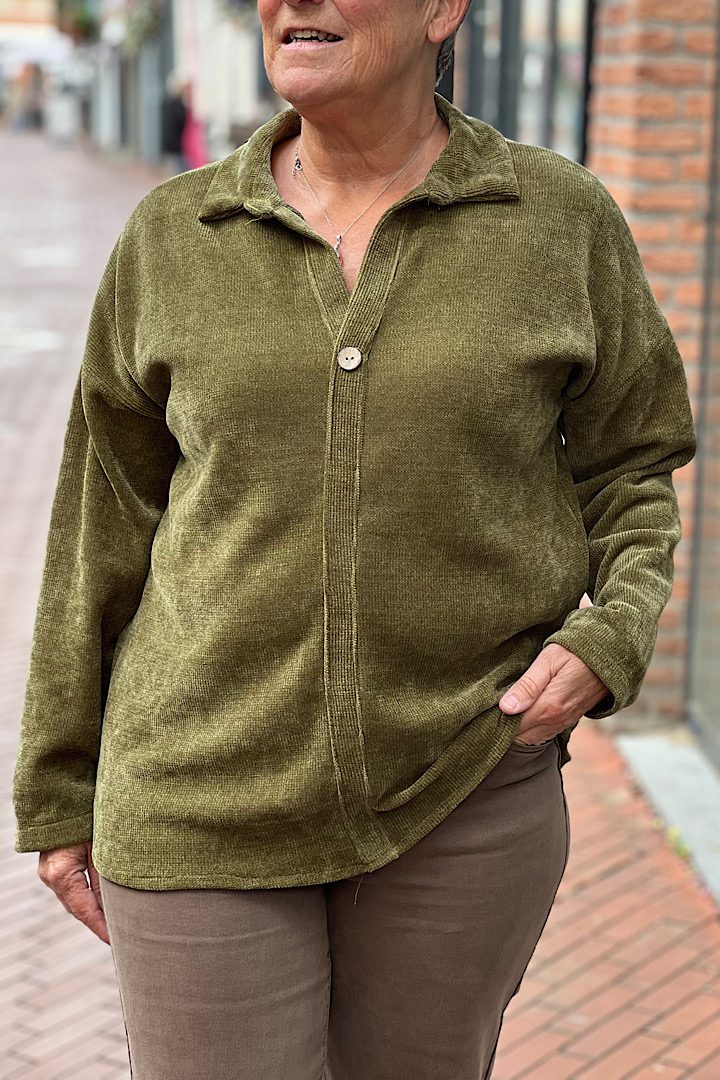 Corduroy blouse dames olijf groen