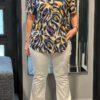 Travel blouse korte mouwen met print blauw/paars