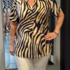 Travel blouse korte mouwen animalprint blauw