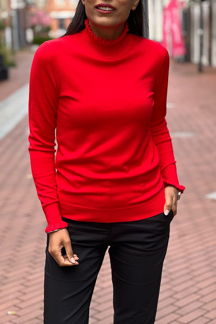 Turtleneck trui met ruches rood