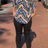 Travel blouse met print blauw/camel