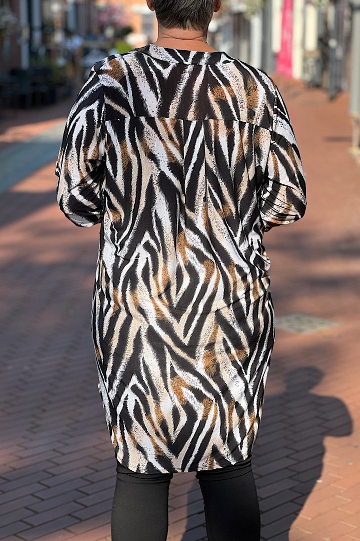 Travelstof tuniek met print zwart/bruin