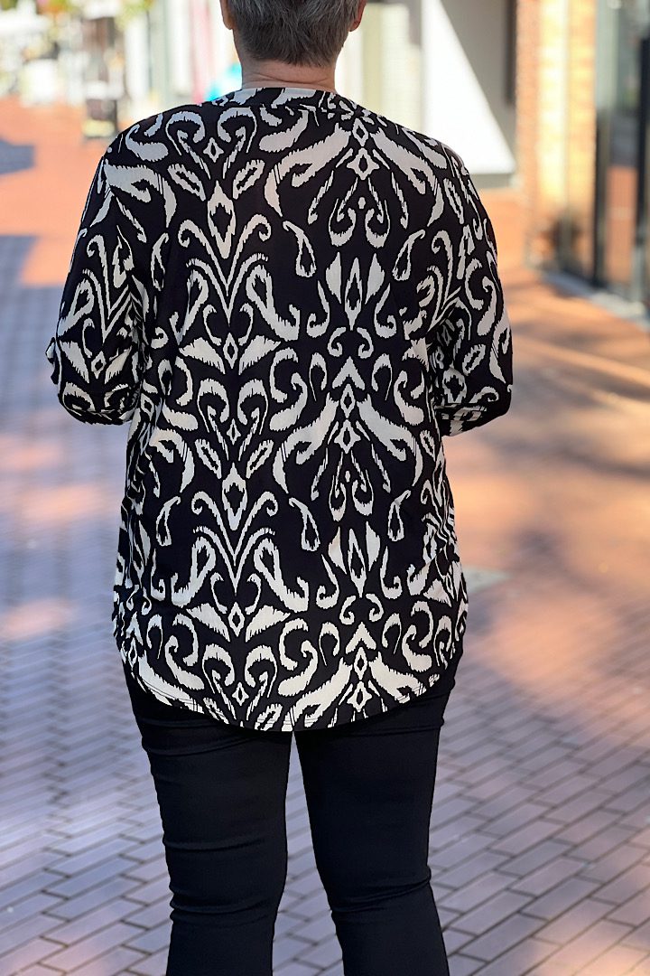 Travel blouse met print offwhite/zwart