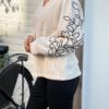 Corduroy Blouse met Geborduurde Mouwen beige